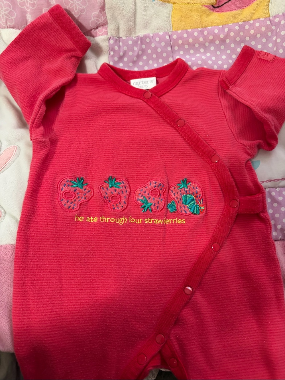 Vintage Y2K Carters 3-6M Eric Carle Caterpillar Plush + Strawberries Sleeper - Picture 4 of 15